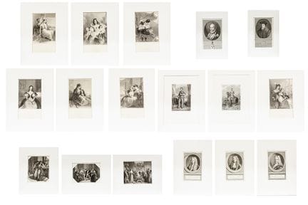 various lot of 17 old and antique lithographs and 