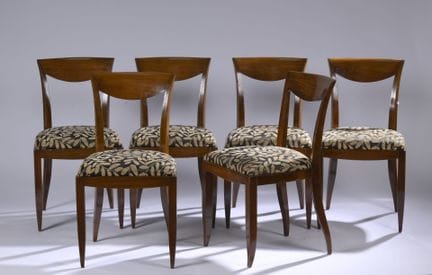 Conjunto de seis sillas de comedor de caoba, con r