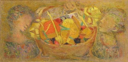 苏珊娜·图尔特（1904-1979）。《水果篮》。
布面油画。左下角签名、缩写、题名，背面标有“HS