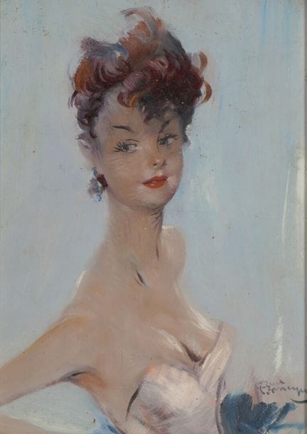让·加布里埃尔·多梅尔格（1889-1962）。《身着粉色紧身胸衣的女子肖像》
油画。右下角有签名
