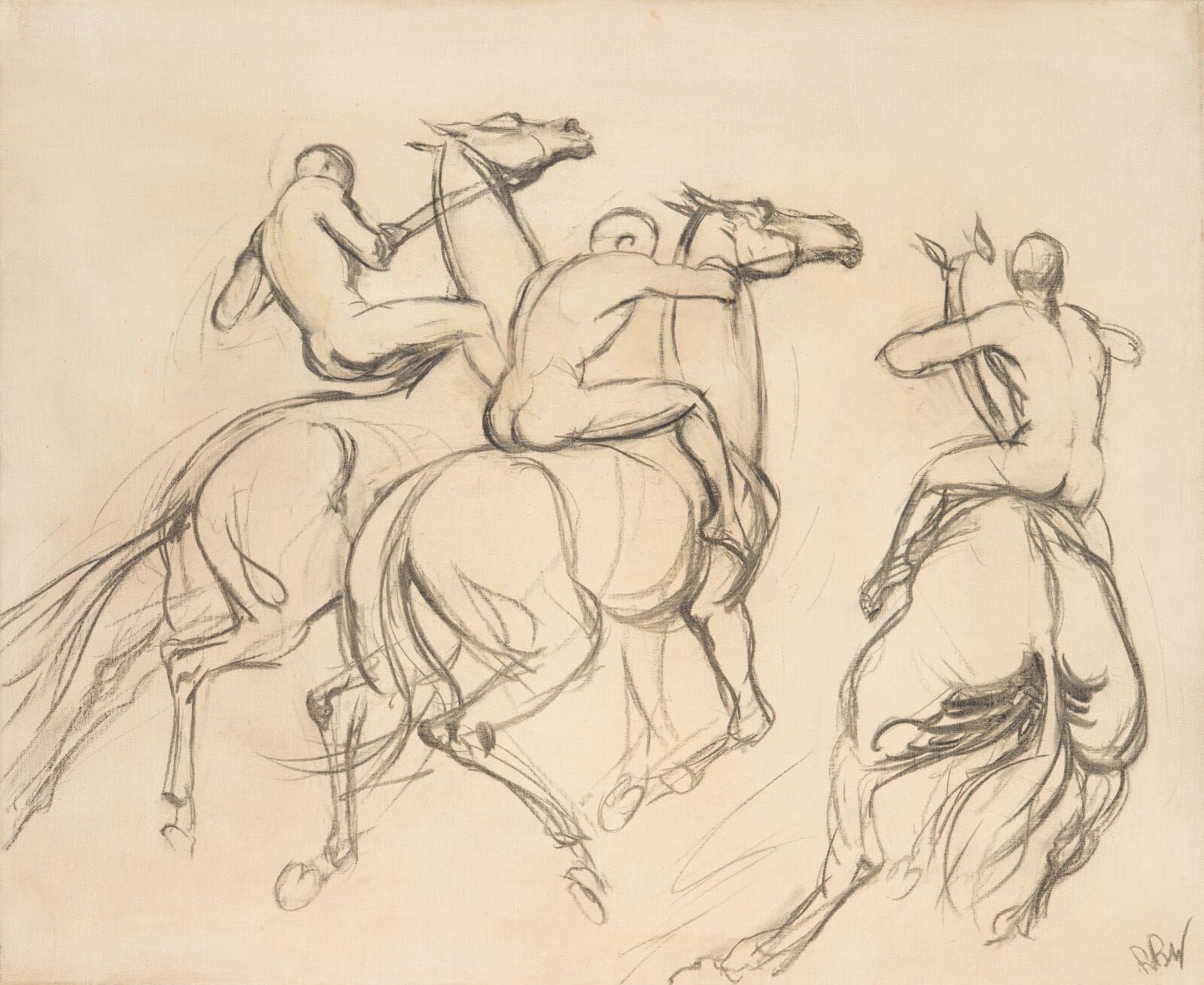 René BOUET-WILLAUMEZ (1900–1979)
"Three Nude Horsemen"
Canvas signed lower right
60 x 73 cm.