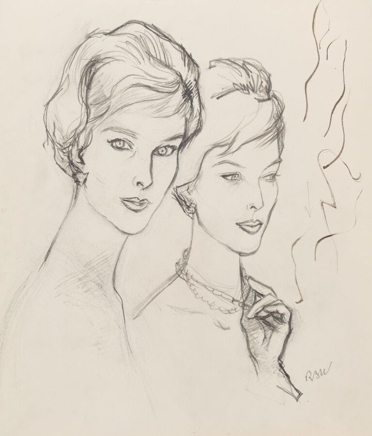 René BOUET-WILLAUMEZ (1900–1979)
"Women's Faces" and "Busts of Women"
Five graphite drawings
Monogrammed in the lower right corner 
Dimensions of the largest: 37 x 26 cm. 
(One has a missing section).