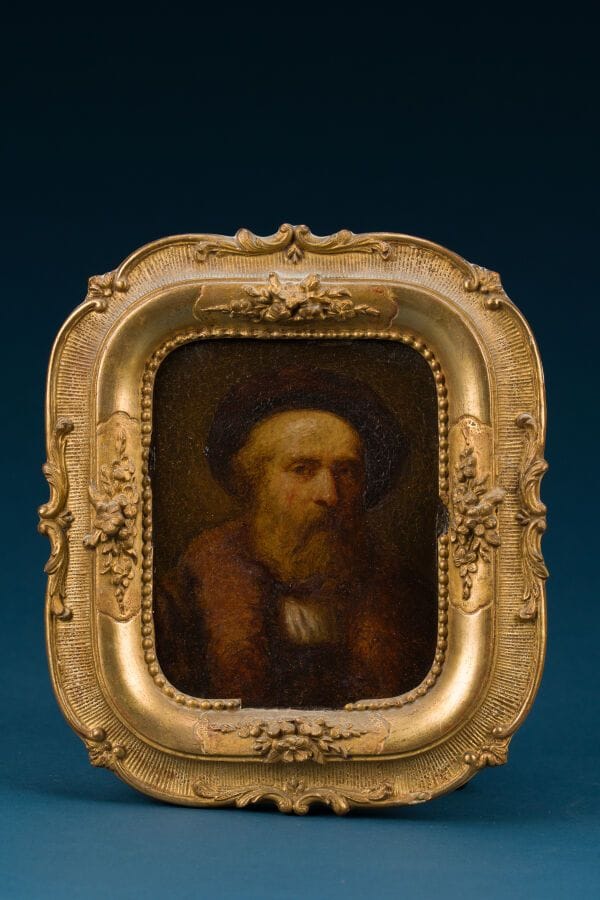 French School, in the style of the 17th-century Dutch School
"Portrait of an Elderly Man Wearing a Cap and a Fur Collar"
Oil on panel
16 x 14 cm.