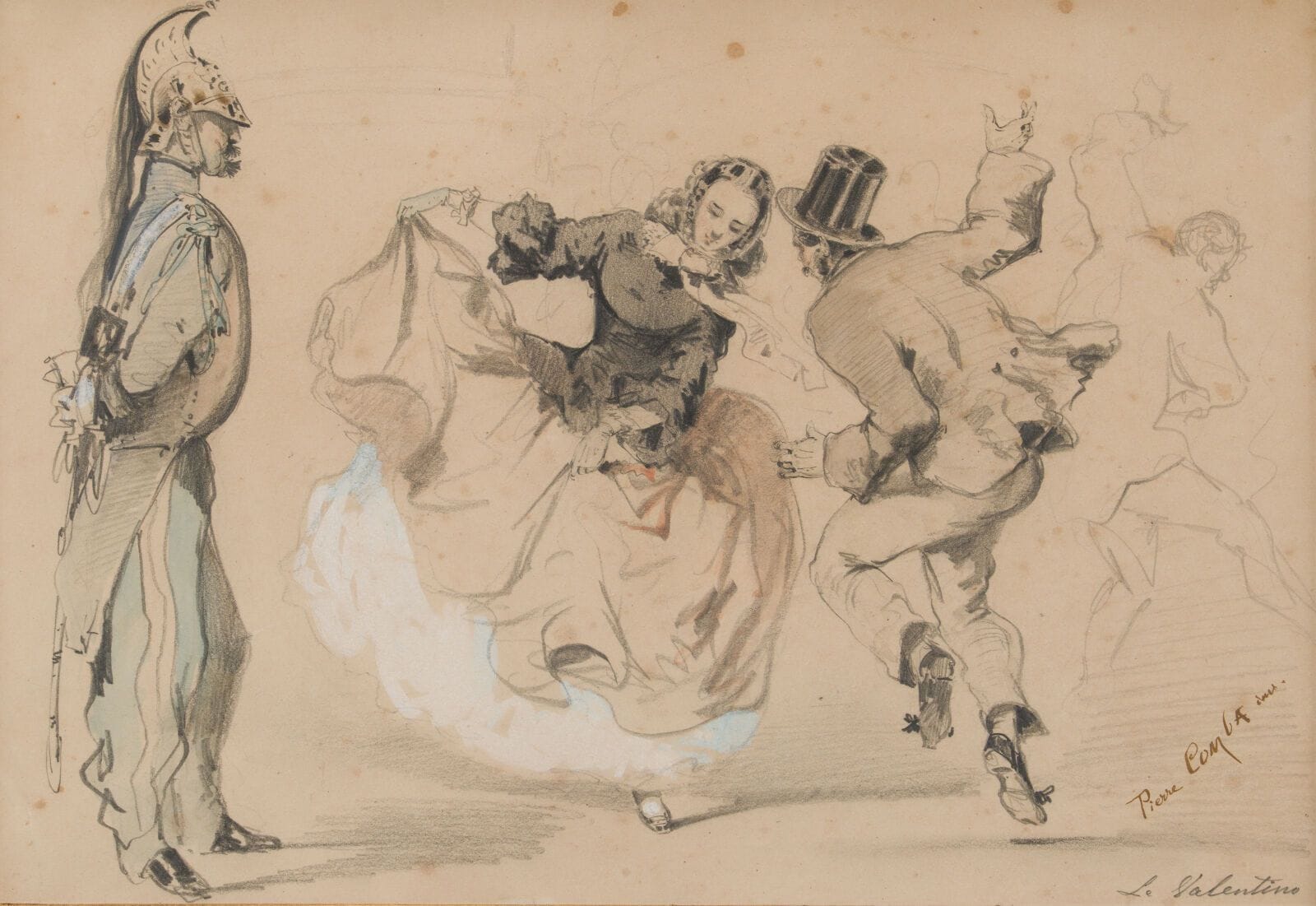 Pierre COMBA, known as “the Elder” (1834–1872) 
“Le Valentino”
Graphite and highlights
21 x 32 cm.