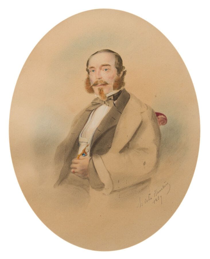 Henri de LA BLANCHERE (1821–1880)
Portrait of Anselme Saumery 
Watercolor signed lower right and dated 1857
23.5 x 18 cm.