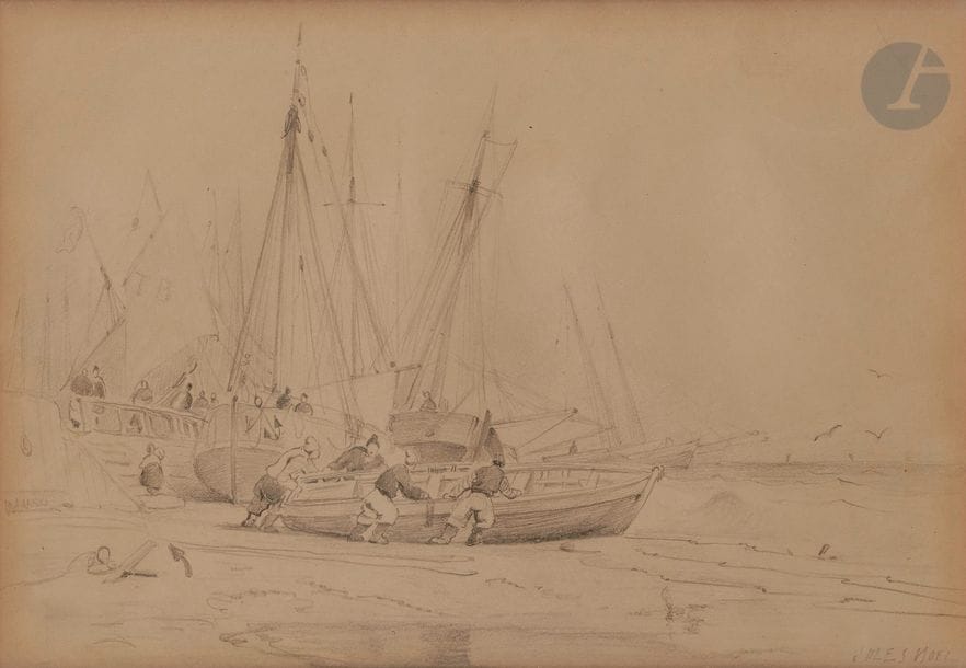 Jules NOËL (1810-1881)
Le Départ pour la pêche
Mine de plomb.
Signée en bas à droite.
20.5 x 30 cm