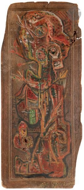 GENEVIÈVE (1913-2009)
Personnage, 1958
Panneau de porte peint.
Signé et daté en bas à droite.
49.5 x 22 cm