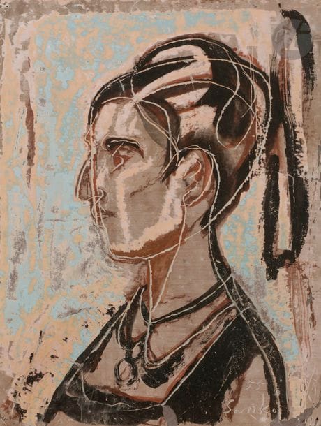 Sanko INOUE [japonais] (1899-1981)
Profil de femme, 1955
Gouache et grattage.
Signée et datée en bas à droite.
(Manques).
30 x 23 cm