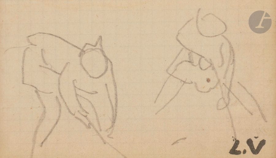 Louis VALTAT (1869-1952)
Travail des champs
Mine de plomb.
Porte le timbre du monogramme.
5 x 9 cm