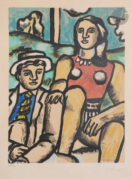 D'après Fernand LÉGER
Femme et homme en chapeau, vers 1978
Lithographie d'après le tableau La Partie de campagne (fragment).
Porte le timbre de la signature.
Numérotée sur 350.
65 x 51 cm