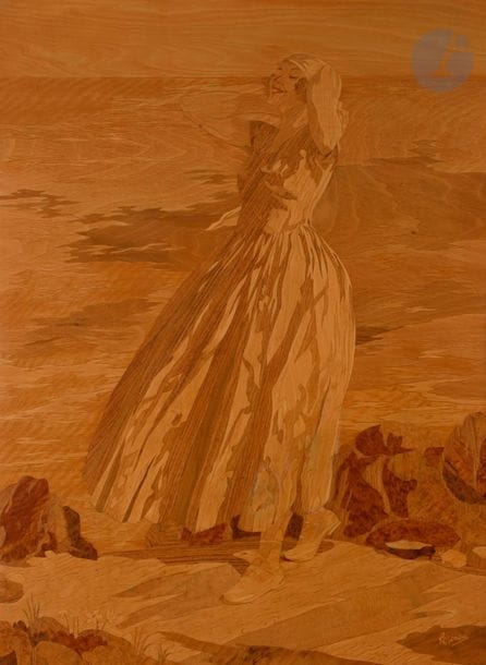 ATELIER ROSENAU
Belle des champs
Panneau décoratif. Épreuve en marqueterie de bois précieux et indigènes. Cadre d'origine. Signé ROSENAU en bas à droite dans la marqueterie. Avec cadre : 105 x 81 cm