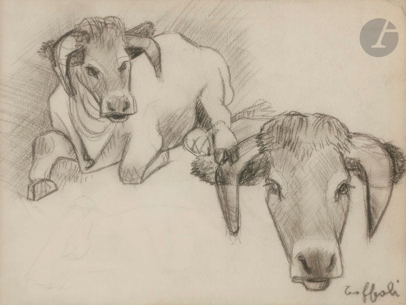 Louis TOFFOLI (1907-1999)
Etude de vaches
Fusain.
Signé en bas à droite.
22.5 x 30.5 cm