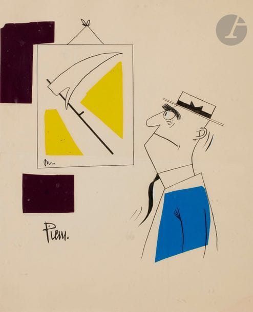 PIEM (né en 1923)
L'Amateur d'art
Encre et collage.
Signée en bas à gauche.
(Pli médiant).
34.5 x 28 cm
