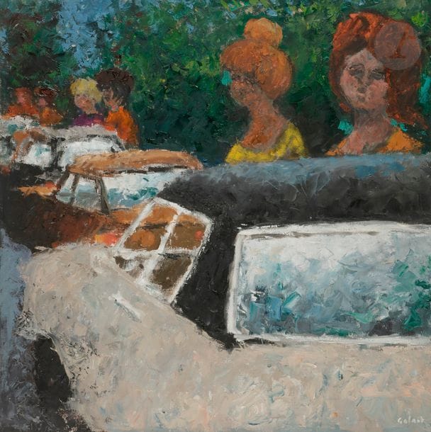 René GALANT (1914-1997)
Avenue Foch, l'Attente, 1973
Huile sur toile.
Signée en bas à droite.
Signée, datée et titrée au dos.
Porte le timbre de l'atelier au dos.
80 x 80 cm