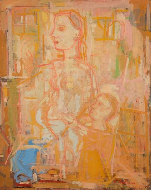 Émile LAHNER (1893-1980)
Femme à l'enfant, 1929
Huile sur toile.
Signée en bas à droite.
Datée au dos.
(Accident).
92 x 73 cm