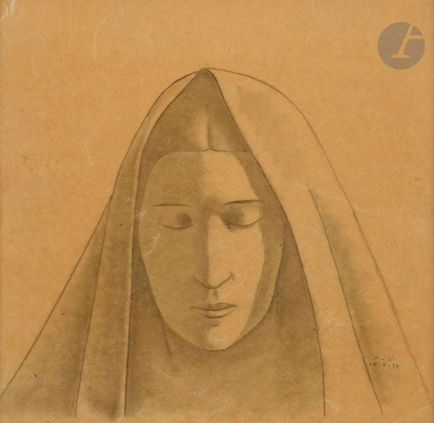 Conrad MEILI (1895-1969)
Portrait de femme au voile, 1933
Mine de plomb sur calque.
Signée et datée en bas à droite.
28 x 29 cm