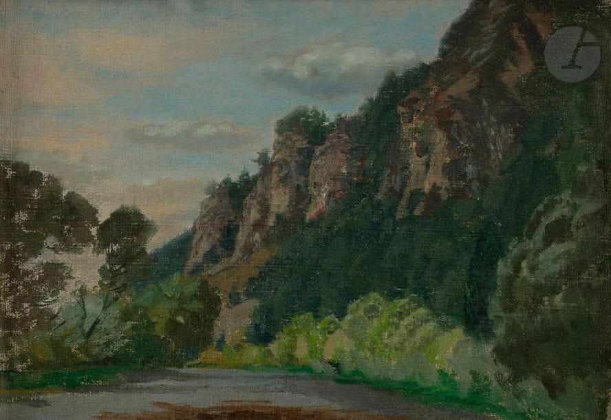 ÉCOLE MODERNE
Paysage
Huile sur toile.
Non signée.
Porte au dos le cachet de la succession Katona NANDOR.
30 x 40 cm