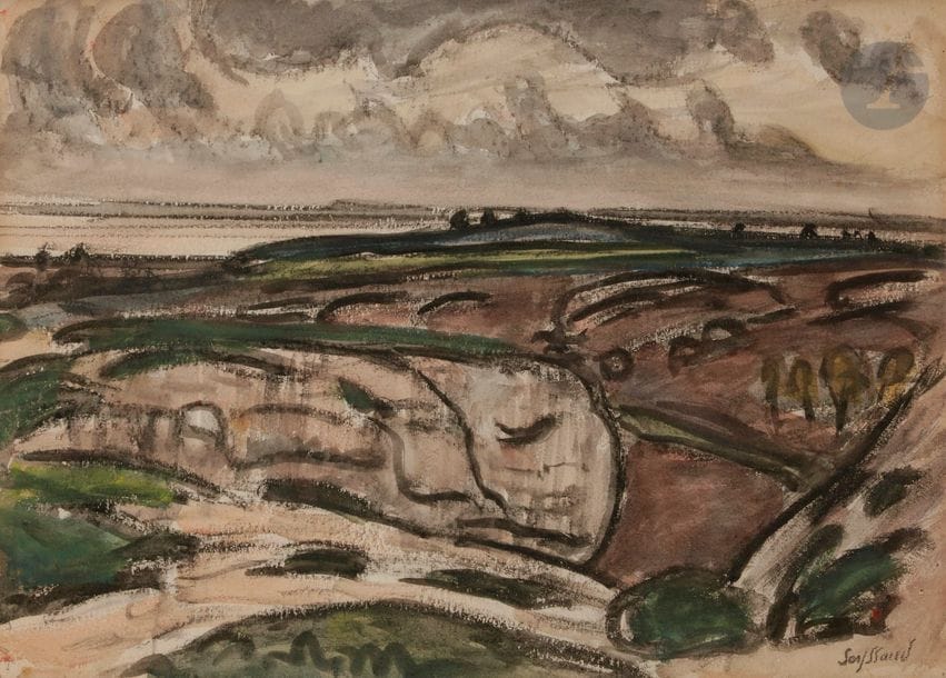 René SEYSSAUD (1867-1952)
Les Falaises de Lauzières
Aquarelle et crayon.
Signée en bas à droite.
38.5 x 54 cm