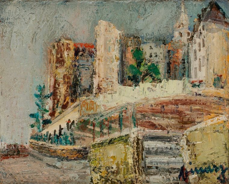 Jean VINAY (1907-1978)
Montmartre, Les Vignes, 1961-62
Huile sur toile.
Signée, datée et titrée au dos.
22 x 27 cm