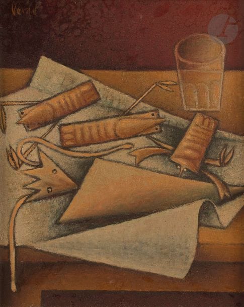 VERDAL (XXe siècle)
Natures mortes, 1965-66
4 huiles sur toile.
Signées.
Datées au dos.
(Petits manques à l'une).
33 x 41 cm chacune