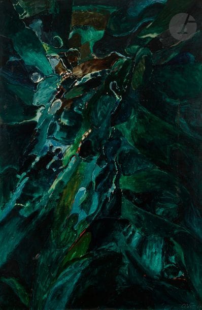 Jean CLERTE (né en 1930)
Crépuscule, n°4, 1962
Huile sur toile.
Signée et datée en bas à droite.
Titrée au dos sur le châssis.
146 x 97 cm