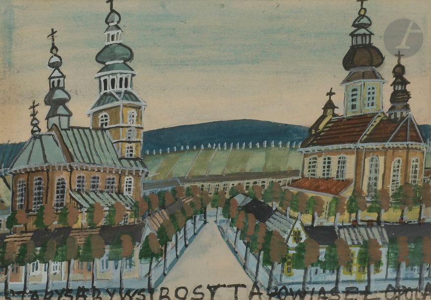 Krynicki NIKIFOR [polonais] (1895-1966)
Deux églises
Aquarelle.
Annotée en pied.
17 x 24 cm