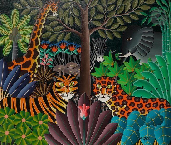 Gabriel ALIX (1930-1998)
La Jungle, vers 1970-1980
Huile sur toile.
Signée en bas à droite.
50 x 61 cm