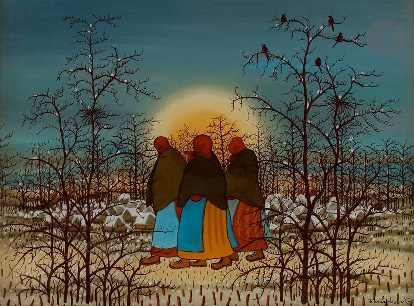Ivan LACKOVIC (1932-2004)
Femmes au crépuscule
Peinture sur verre.
Signée en bas à droite.
20 x 25 cm