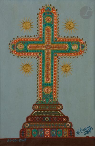 Fleury Joseph CRÉPIN (1875-1948)
Calvaire, 1947
Huile sur toile.
Signée en bas à droite.
Datée en bas à gauche.
Cadre d’origine par l’artiste.
53 x 37 cm