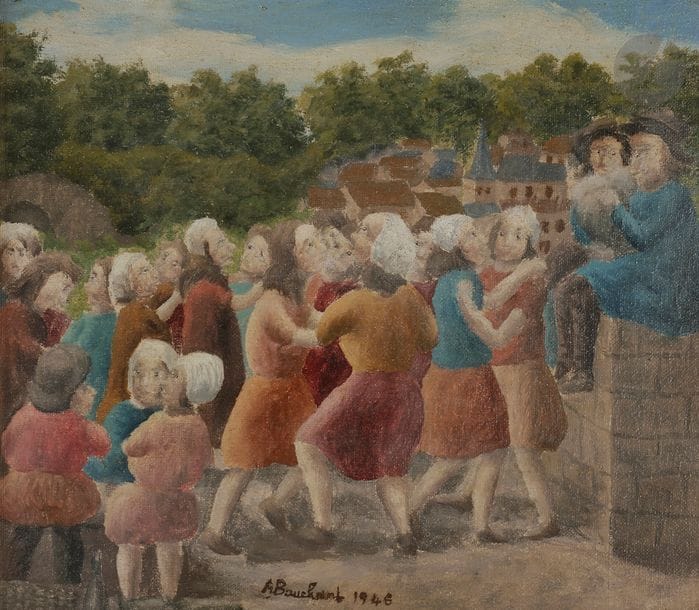 André BAUCHANT (1873-1958)
La Fête villageoise, 1946
Huile sur toile contrecollée sur carton.
Signée et datée en pied.

Exposition :
Les Grands Peintres de l’Art Naïf Français, Tokyu Toyoko Art Gallery, Shinuya, 25 - 30 août 1989, n°7, reproduit au catalogue.

Bibliographie :
- E. Mayer, Annuaire International des Ventes, 1979, p. 550.
- Pierre Cabane, Alain Troadec, Bertrand Lorquin, André Bauchant : Catalogue Raisonné, Paris, Dina Vierny, 2005, reproduit p. 438, n°46-33.

Une certificat de Madame Françoise Bauchant, en date du 26 septembre 2019, sera remis à l’acquéreur.