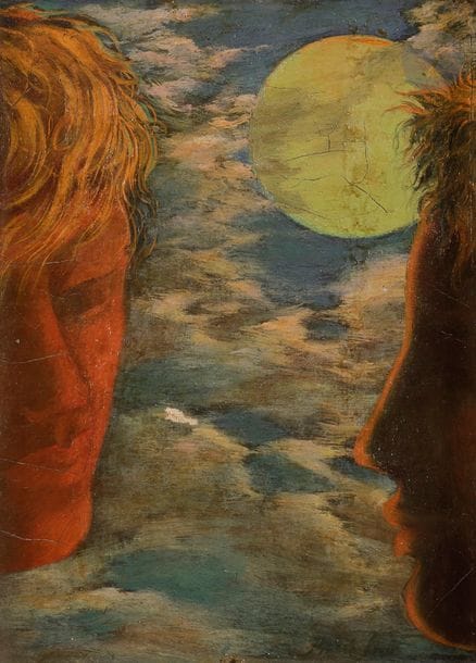 Pierre INO (1909-1989)
Deux visages
Huile sur toile.
Signée en bas à droite.
(Manques).
22 x 16 cm