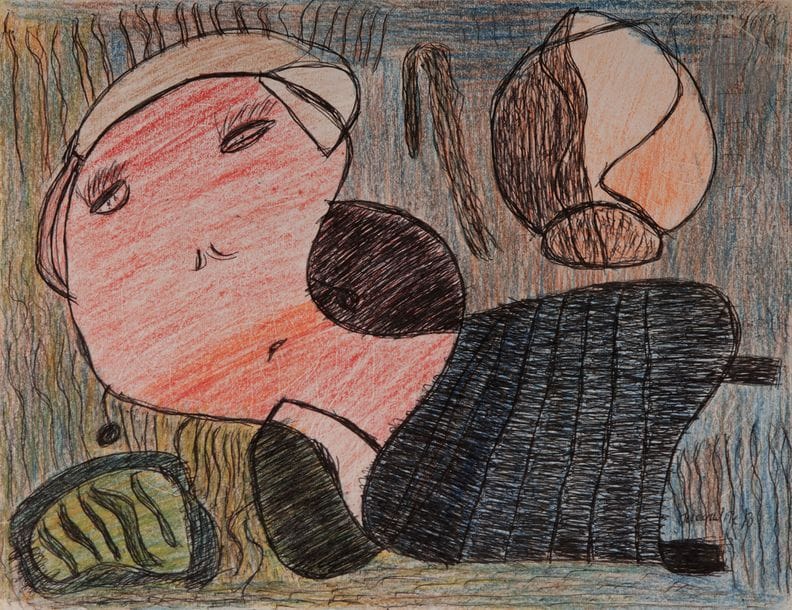 JACQUELINE B (née en 1928)
Personnage, 1975
Stylo bille et crayon gras.
Signé en bas à droite.
24 x 31.5 cm