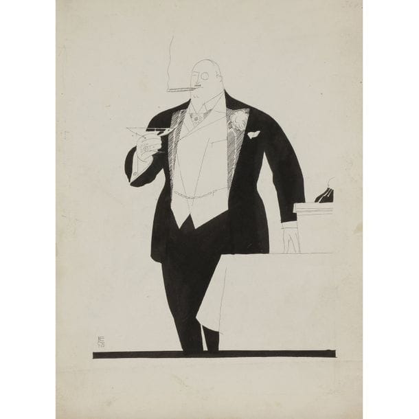 BENITO (1891-1981)  
(EDUARDO GARCIA BENITO, DIT)  
Mondain 
Encre sur papier. Salissures, petite pliure dans le bas. Signée BENITO en bas à gauche et annotée To return to Paris office au crayon au verso. 29 x 21.5 cm
