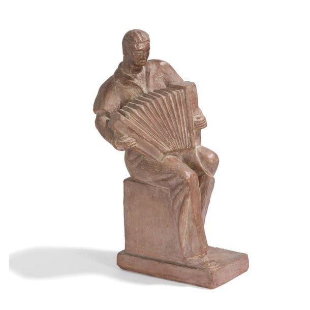 H. VRESS (XXe siècle) 
L'accordéoniste 
Sculpture. Épreuve en terre cuite patinée. Signée H. VRESS. H. 37 cm