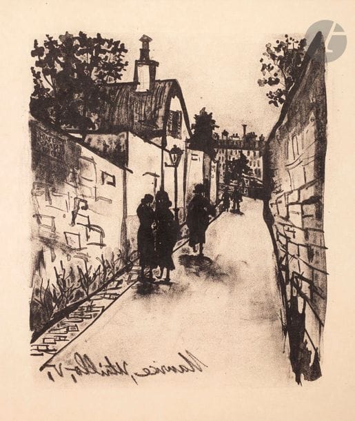 Maurice Utrillo (1883-1955) 
2 pl. for F. Carco, The Legend and the Life of Utrillo. Paris, Seheur, 1927. Lithography. Each at sight: 210 x 240. Nice proofs on strong japan. All margins. Managers.

