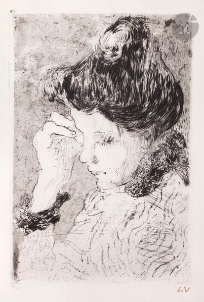*Louis Valtat (1869-1952) 
Thinking woman in a bust. Around 1900. Etching, drypoint and aquatint. 157 x 235. Very beautiful proof on white vellum, numbered in pencil and stamped (Lugt 1771 bis). All margins. Frame.
