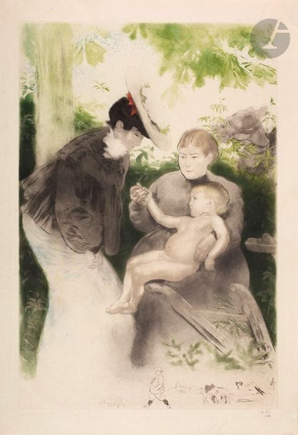 *Louis Legrand (1863-1951) 
Le Parisien. 1905. Etching, aquatint and drypoint. 355 x 535. Arwas 251. Colour printing. Very beautiful and fresh proof on Japanese, signed and numbered in pencil. All margins. Drawing at 60 events.
