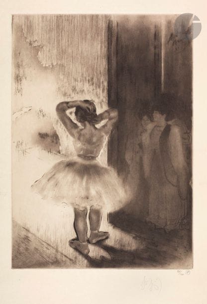 *Louis Legrand (1863-1951) 
Entrée de scène. (Pl. pour l’album La Petite classe, G. Pellet éd.). 1908. Eau-forte, aquatinte et pointe sèche. 285 x 400. Arwas 366. Très belle et fraîche épreuve sur japon impérial, signée au crayon puis numérotée et timbrée par l’éditeur (Lugt 1193). Toutes marges.