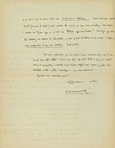 MAURIAC François (1885-1970) [AF 1933, 22e f].
L.A.S. « F. Mauriac », Paris 1er janvier 1922, [à René SALOMÉ] ; 2 pages in-4 à son adresse.

Il a emporté son recueil Vers la maison du père, pour lire sa poésie dans « ce sage renouvellement provincial qui convient à une telle poésie. J’ai aimé vos vers. Je les ai adorés, il y a dix ans. […] aujourd’hui, tout mon effort va vers une discipline dont Valéry m’a donné la hantise. […] votre poésie est celle que j’ai préférée et dont je m’éloigne, aussi suis-je mauvais juge ! »… Il a donné la veille le bon à tirer du Baiser au lépreux, « Cahier vert qui paraîtra le 25 janvier et dont je suis curieux de savoir ce que vous écrirez. Car pour l’amour de Dieu que ce ne soit pas Pichon qui me touche ! Il n’y a que vous qui sachiez me donner la discipline – ; que je suis habitué à vos coups. Enfin vous comprenez ce que vous brûlez. Tout est là »…