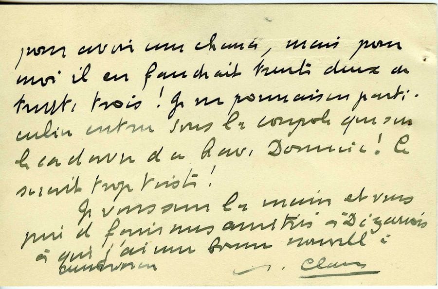 CLAUDEL Paul (1868-1955) [AF 1946, 13e f].
2 L.A.S. « P. Claudel », 1927-1932, à François MONOD ; 2 pages oblong in-8 à en-tête Ambassade de France au Japon avec enveloppe, et 1 page in-8 à en-tête Château de Brangues (petite fente).

Amusante lettre du Japon sur son éventuelle candidature à l’Académie.
8 janvier 1927. Il n’a pas oublié son accueil à Washington. « Quant à l’Académie – il suffit en général de la mort d’un Académicien pour avoir une chance, mais pour moi il en faudrait trente-deux ou trente-trois ! Je ne pourrais en particulier entrer sous la coupole que sur le cadavre du brave DOUMIC ! Ce serait trop triste ! »… Brangues 6 septembre 1932. Il a reçu sa réclamation contre M. Bascom Slemp, et la transmet au chargé d’affaires à Washington…
L’Académie française au fil des lettres, p. 278-279.