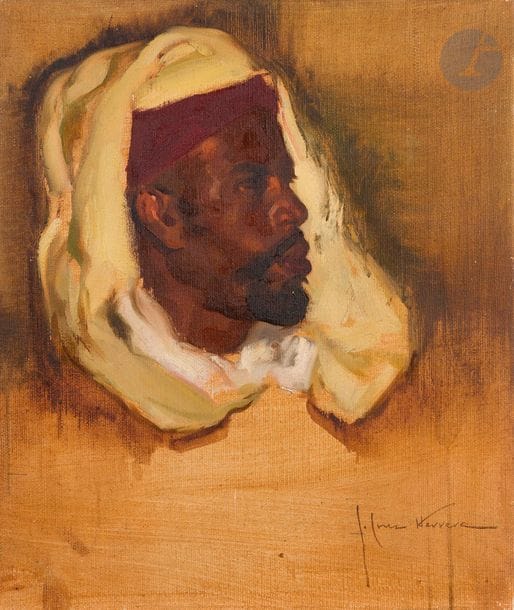 José-Herrerilla CRUZ HERRERA (1890-1972)
Portrait d’homme nord-africain
Huile sur toile.
Signée en bas à droite.
56 x 46 cm