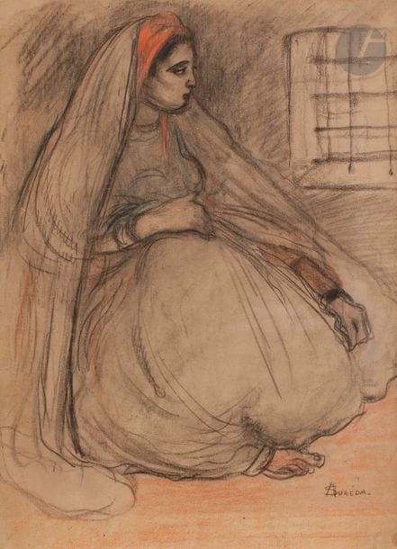 André SUREDA (1872-1930)
Femme orientale assise
Fusain et pastel.
Signé en bas à droite.
30 x 22 cm