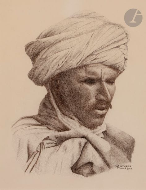 R. AGNEESSENS (XXe siècle)
Portraits de Marocains, 1960 et 1961
1 encre et 1 sanguine.
Signées et datées en bas à droite.
32.5 x 25.5 cm et 33 x 27 cm