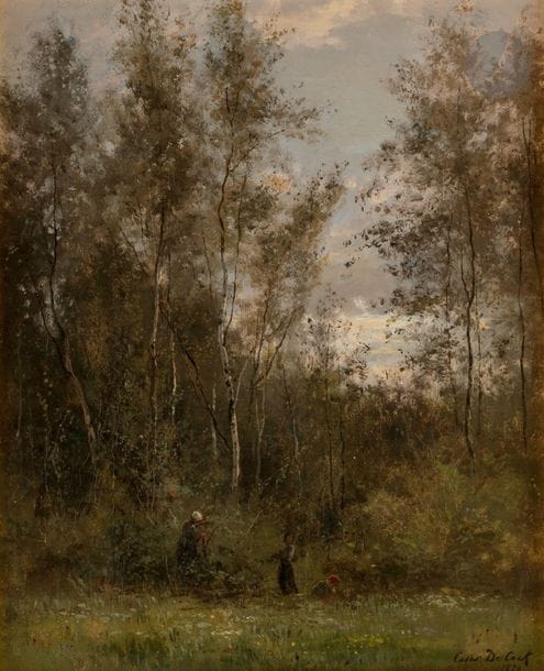 César DE COCK (1823-1904)
Les Fagoteurs, 1870
Huile sur toile.
Signée et datée en bas à droite.
(Rentoilage).
46 x 38 cm