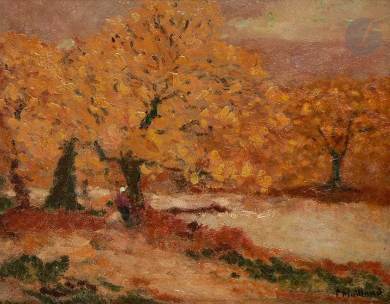 Fernand MAILLAUD (1862-1948)
Creuse, arbres en fleurs
Huile sur toile.
Signée en bas à droite.
33 x 41 cm