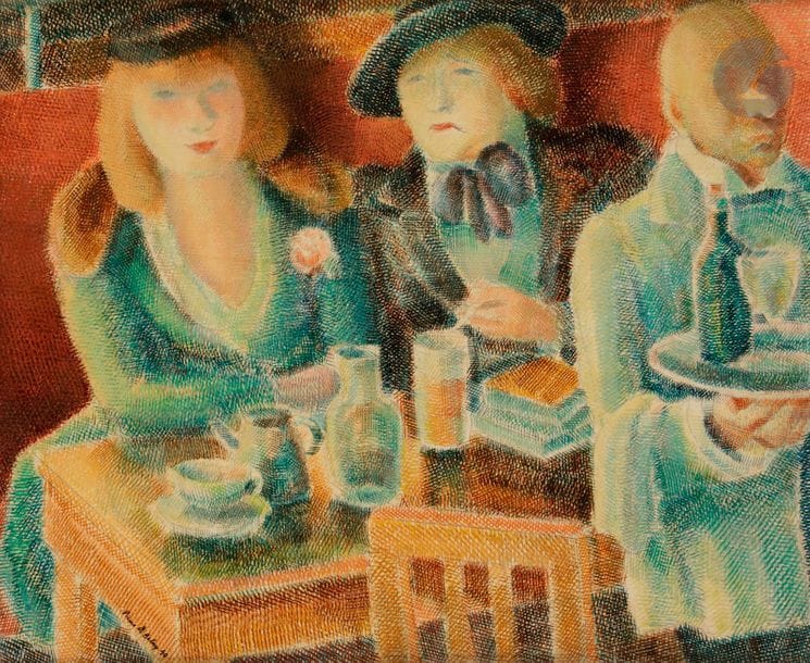 *Pierre de BELAY (1890-1947)
Colette au café, 1940
Huile sur toile.
Signée et datée en bas à gauche.
Signée, datée et titrée au dos.
38 x 46 cm

Provenance : 
Vente Maître Claude Robert, Paris (étiquette sur le cadre).