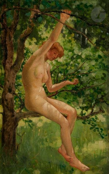 Louis Marie de SCHRYVER (1862-1942)
Jeune fille nue dans un arbre
Huile sur toile.
Signée en bas à gauche.
40 x 25 cm