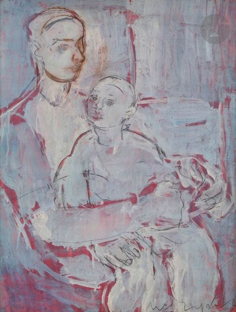 *Joachim WEINGART (1895-1942)
Père et son fils
Technique mixte sur papier contrecollé sur panneau.
Signée en bas à droite.
64 x 48.5 cm