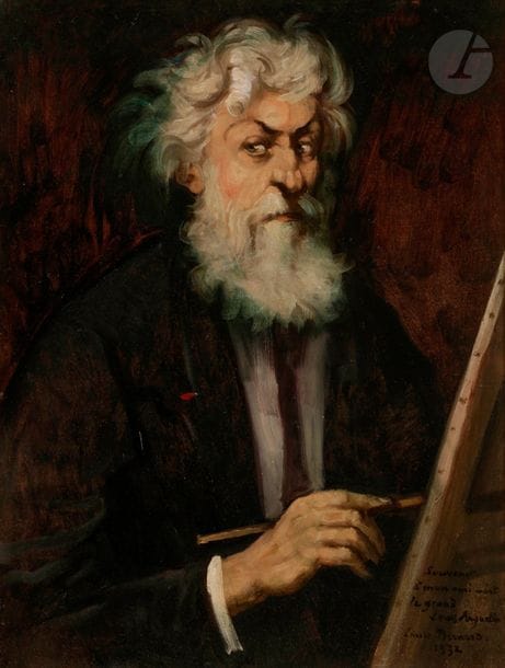 *Émile BERNARD (1868-1941)
Portrait de Louis Anquetin, 1932
Huile sur toile contrecollée carton.
Signée, datée et annotée « Souvenir à mon ami mort le grand Louis Anquetin » en bas à droite.
84 x 63 cm