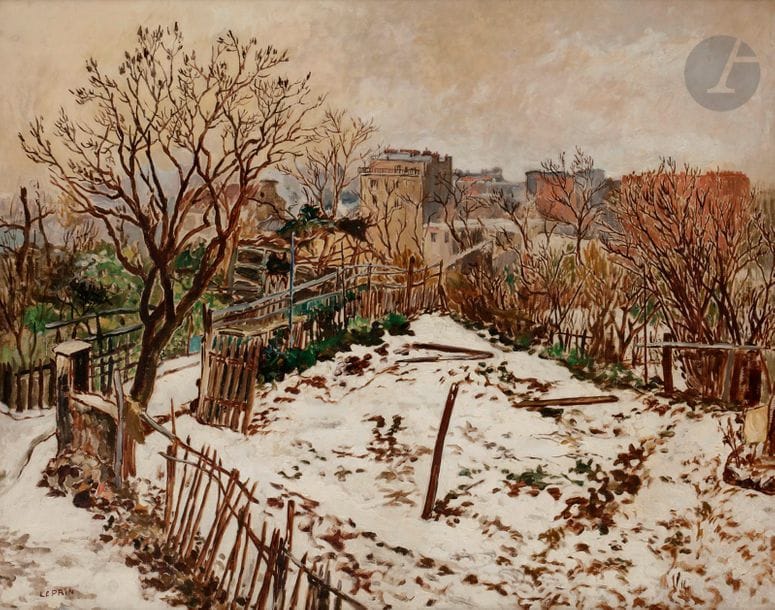 *Marcel-François LEPRIN (1891-1933)
Le Maquis de Montmartre sous la neige, vers 1925
Huile sur toile.
Signée en bas à gauche.
65 x 81 cm

Expositions : 
- Maîtres connus et méconnus de Montmartre à Montparnasse, Château d’Annecy, 1er juillet - 2 septembre 1964 (étiquette au dos).
- 60 Maîtres de Renoir à Chagall de 1880 à 1930, Musée Galliera, Paris, septembre - octobre 1966 (étiquette au dos).
